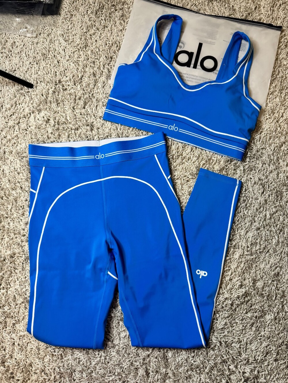 Alo California Blue White Sports Bra & Leggings Set Size M